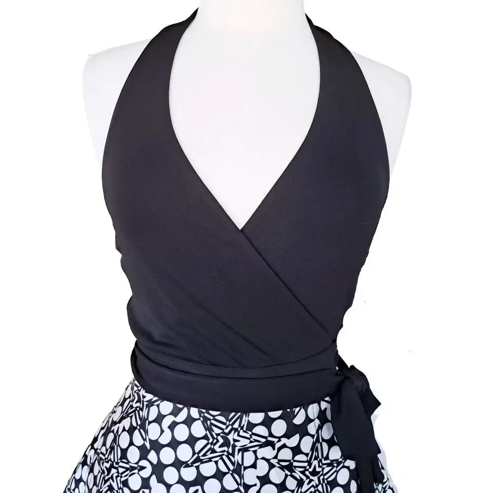 DVF Amelia Halter Wrap Dress Star Print Black White Size 4 NWT Classic Party - Picture 9 of 15